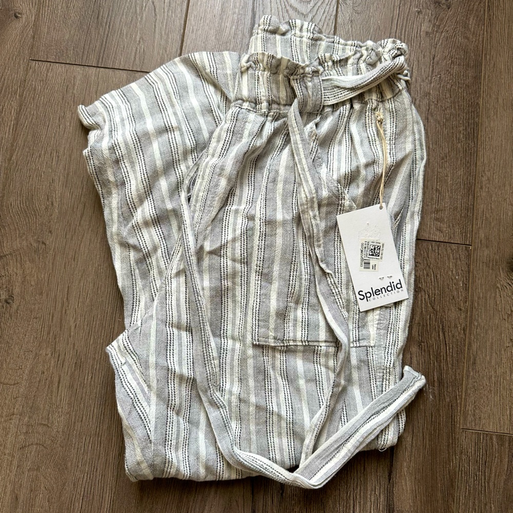 SPLENDID LINEN STRIPED CAPRI PANTS
